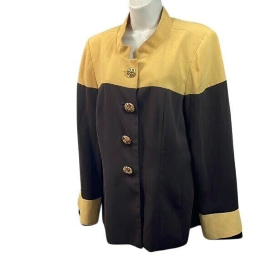 Lily & Taylor Blazer Size 14 Gold Brown Colorblock Mandarin Collar Career Jacket